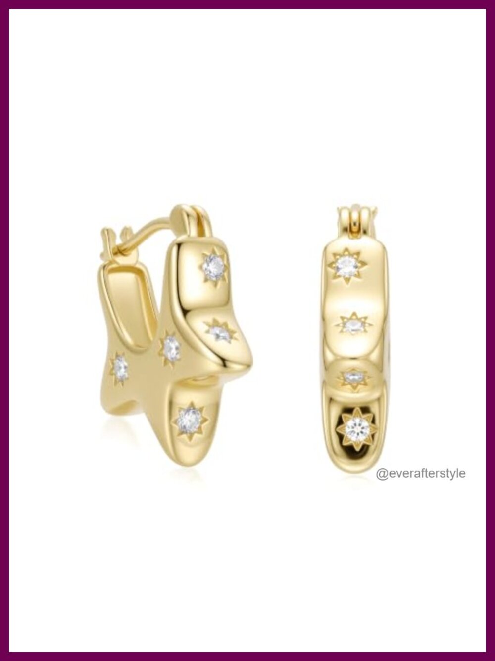 14K Gold Plated Chunky Star Huggie Hoop Earrings for Women